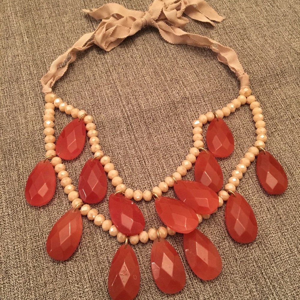Coral Teardrop Jeweled Necklace